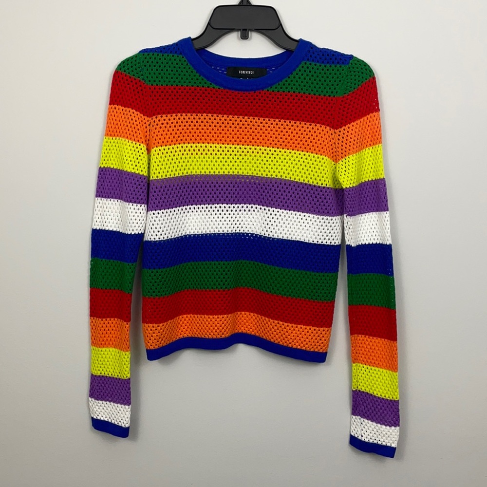 Rainbow Stripe Mesh Sweater Forever 21 Size S